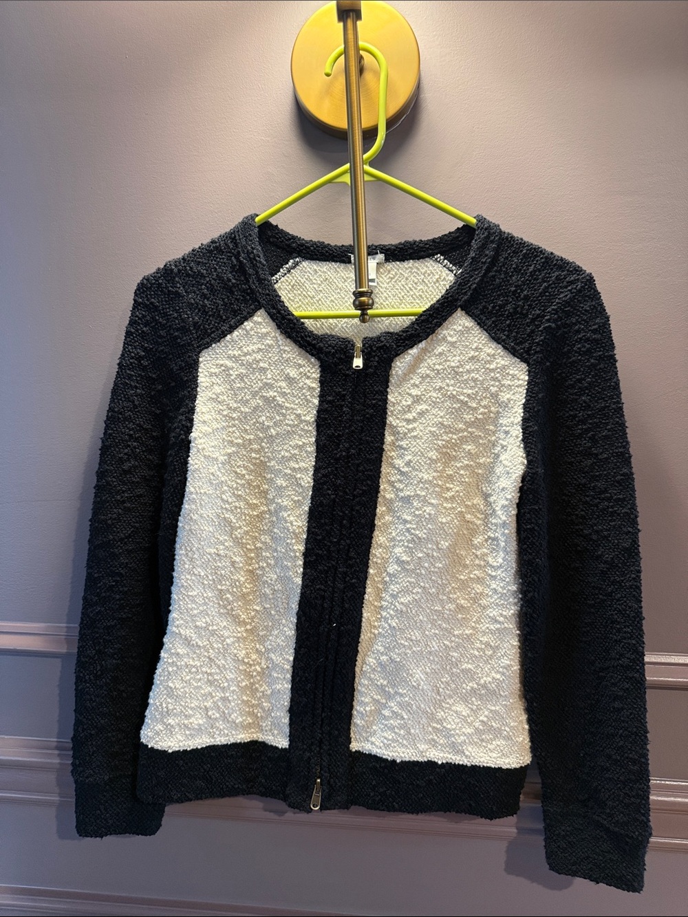 J. Crew Black and White Textured Zip Cardigan